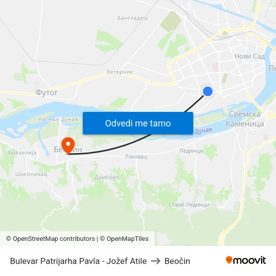 Bulevar Patrijarha Pavla - Jožef Atile to Beočin map