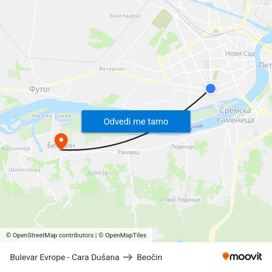 Bulevar Evrope - Cara Dušana to Beočin map