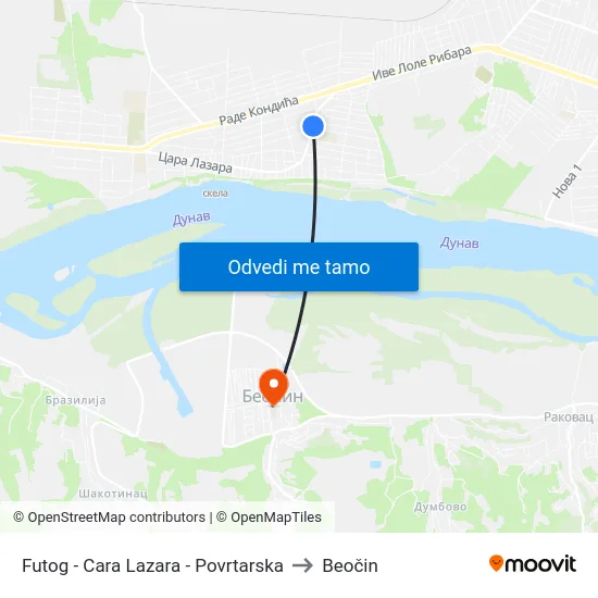 Futog - Cara Lazara - Povrtarska to Beočin map