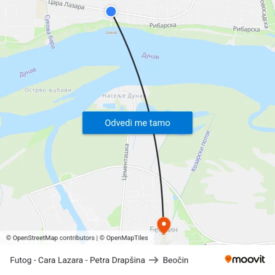 Futog - Cara Lazara - Petra Drapšina to Beočin map