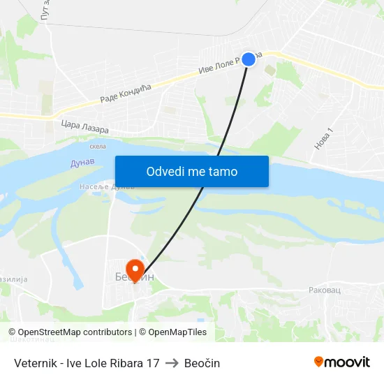 Veternik - Ive Lole Ribara 17 to Beočin map