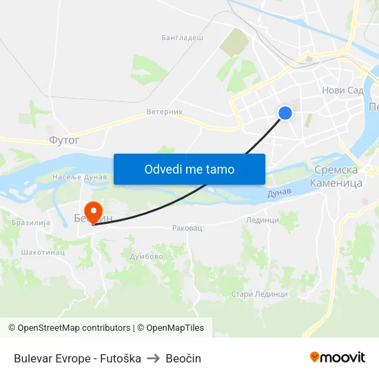Bulevar Evrope - Futoška to Beočin map
