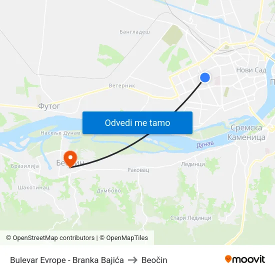 Bulevar Evrope - Branka Bajića to Beočin map