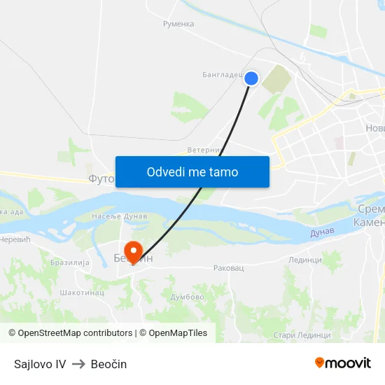 Sajlovo IV to Beočin map