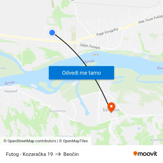 Futog - Kozaračka 19 to Beočin map
