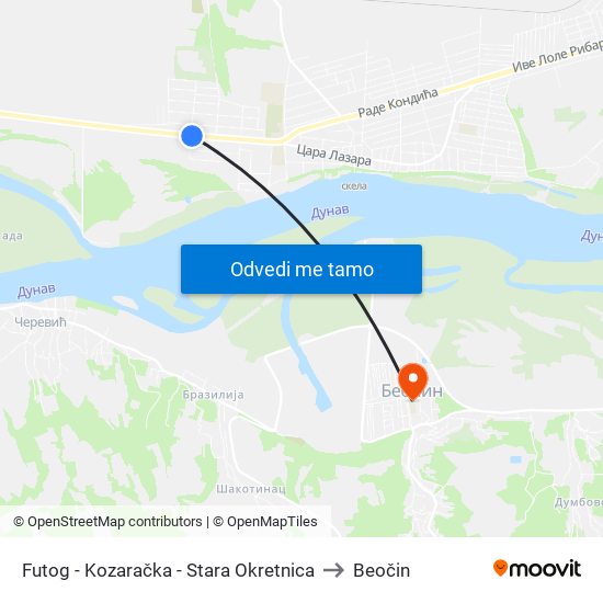 Futog - Kozaračka - Stara Okretnica to Beočin map