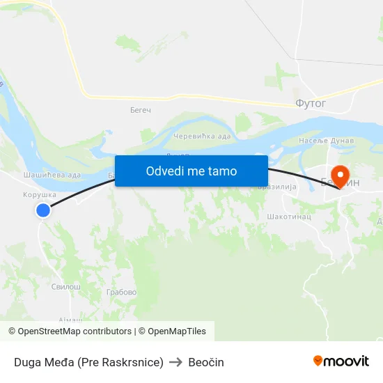 Duga Međa (Pre Raskrsnice) to Beočin map