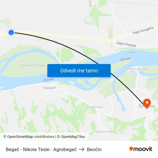 Begeč - Nikole Tesle - Agrobegeč to Beočin map