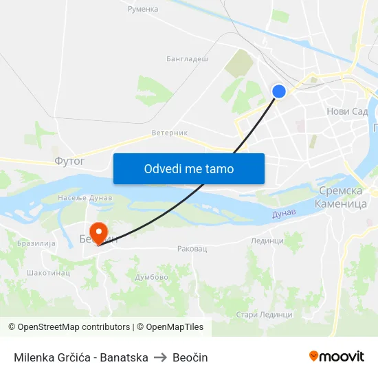 Milenka Grčića - Banatska to Beočin map