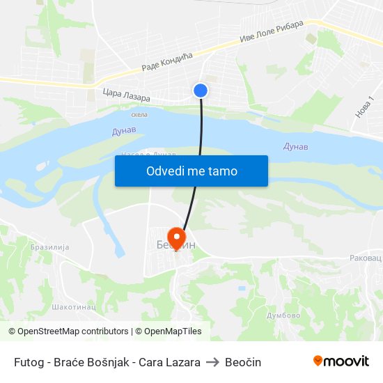 Futog - Braće Bošnjak - Cara Lazara to Beočin map