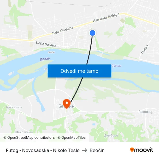 Futog - Novosadska - Nikole Tesle to Beočin map