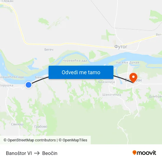 Banoštor VI to Beočin map