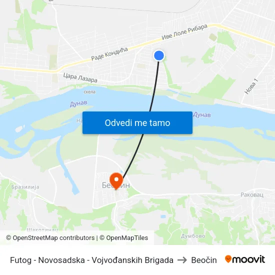 Futog - Novosadska - Vojvođanskih Brigada to Beočin map