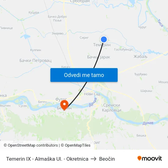 Temerin IX - Almaška Ul. - Okretnica to Beočin map