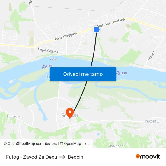 Futog - Zavod Za Decu to Beočin map