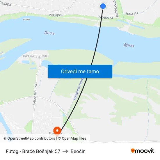 Futog - Braće Bošnjak 57 to Beočin map