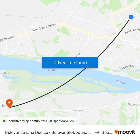 Bulevar Jovana Dučića - Bulevar Slobodana Jovanovića to Beočin map