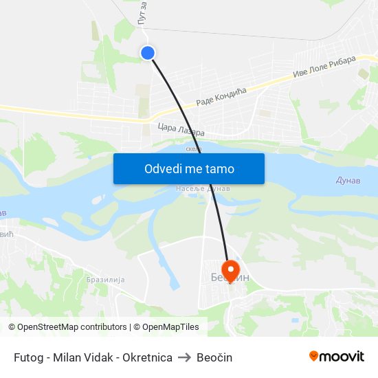 Futog - Milan Vidak - Okretnica to Beočin map