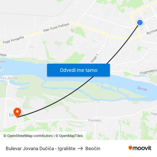 Bulevar Jovana Dučića - Igralište to Beočin map