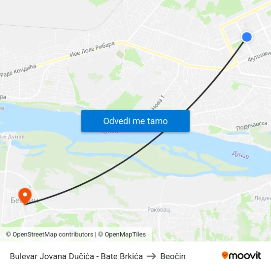 Bulevar Jovana Dučića - Bate Brkića to Beočin map