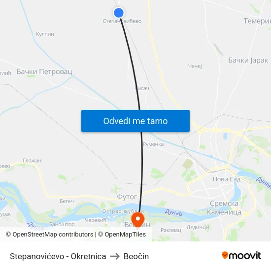 Stepanovićevo - Okretnica to Beočin map