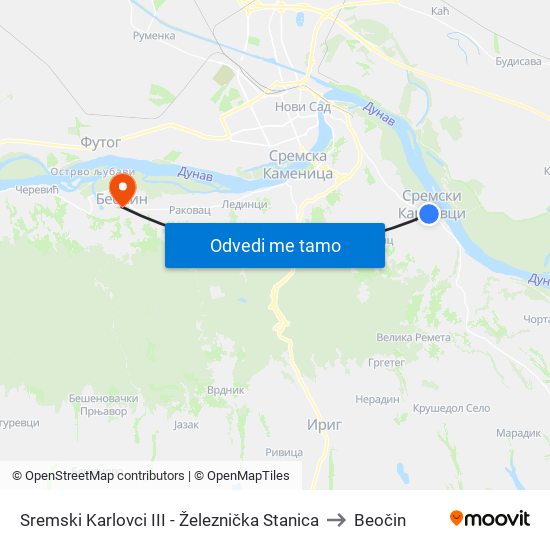 Sremski Karlovci III - Železnička Stanica to Beočin map