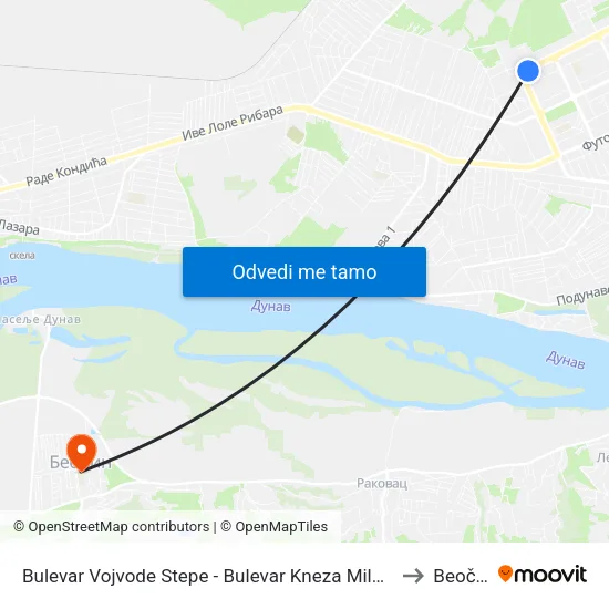 Bulevar Vojvode Stepe - Bulevar Kneza Miloša to Beočin map
