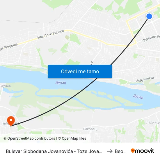 Bulevar Slobodana Jovanovića - Toze Jovanovića to Beočin map