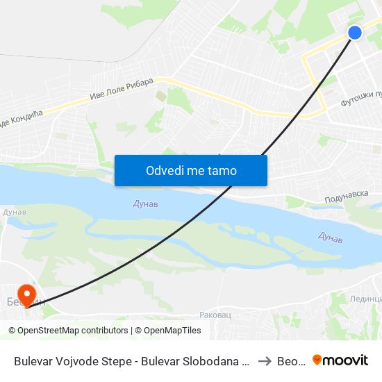 Bulevar Vojvode Stepe - Bulevar Slobodana Jovanovića to Beočin map