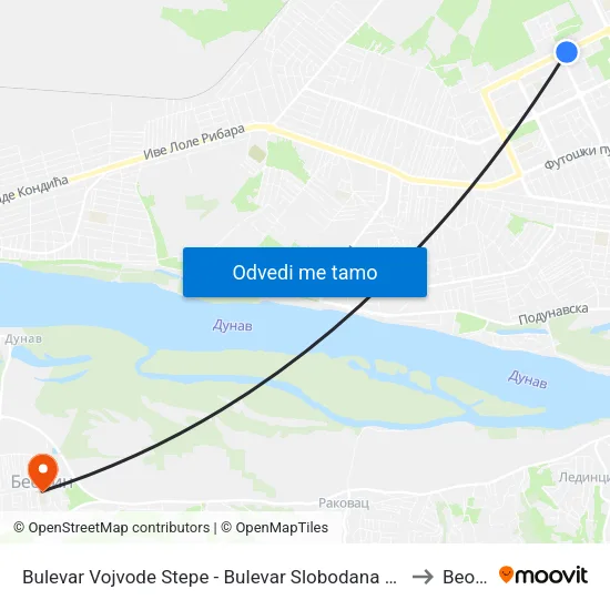 Bulevar Vojvode Stepe - Bulevar Slobodana Jovanovića to Beočin map