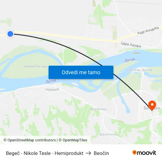 Begeč - Nikole Tesle - Hemiprodukt to Beočin map
