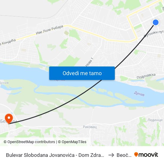 Bulevar Slobodana Jovanovića - Dom Zdravlja to Beočin map