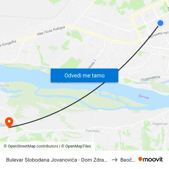 Bulevar Slobodana Jovanovića - Dom Zdravlja to Beočin map