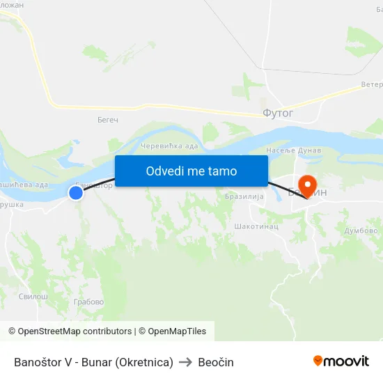 Banoštor V - Bunar (Okretnica) to Beočin map