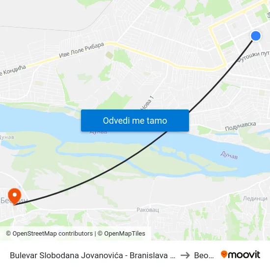 Bulevar Slobodana Jovanovića - Branislava Borote to Beočin map