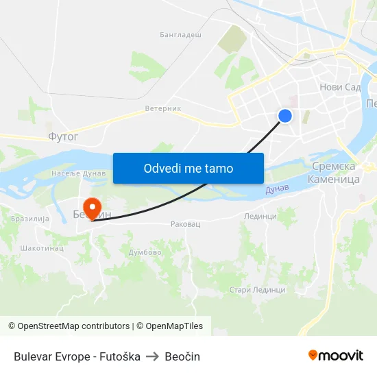 Bulevar Evrope - Futoška to Beočin map