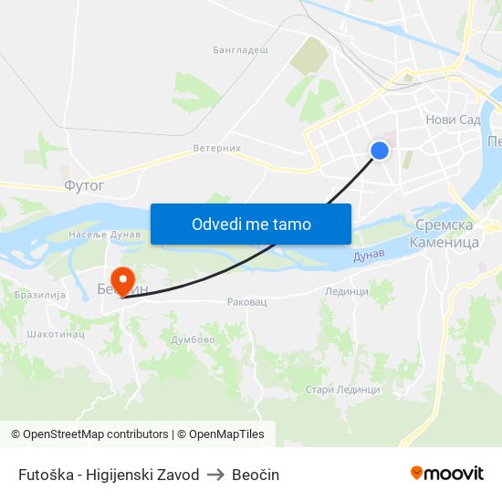 Futoška - Higijenski Zavod to Beočin map