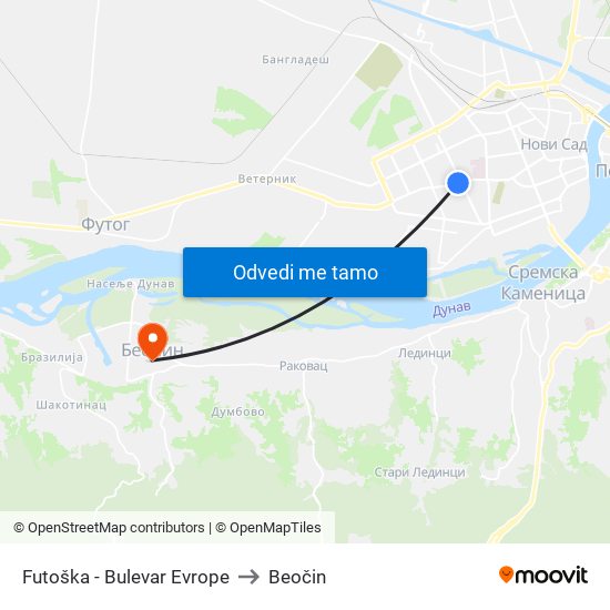 Futoška - Bulevar Evrope to Beočin map