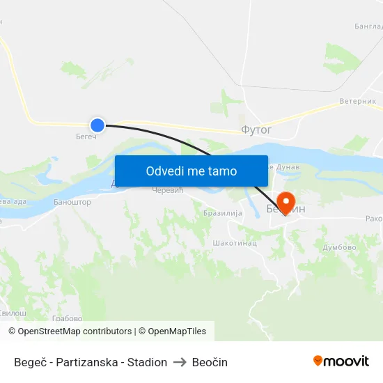 Begeč - Partizanska - Stadion to Beočin map