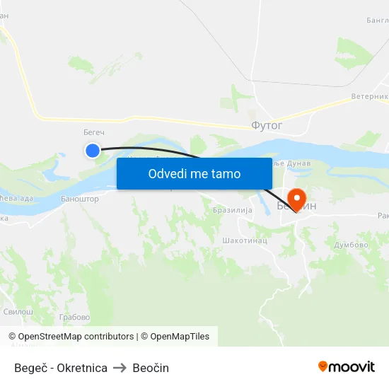 Begeč - Okretnica to Beočin map