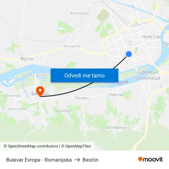 Bulevar Evrope - Romanijska to Beočin map