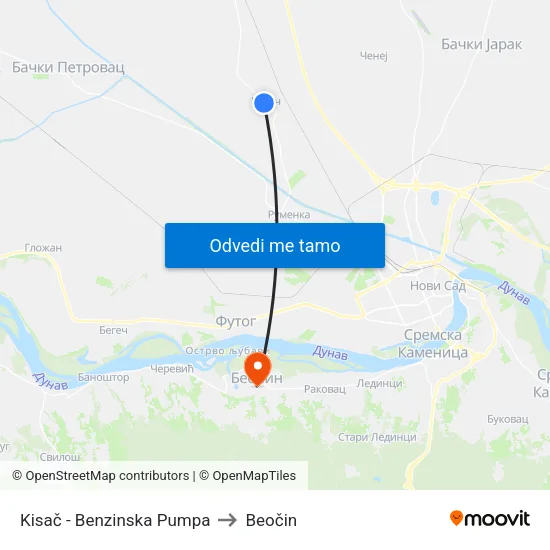 Kisač - Benzinska Pumpa to Beočin map