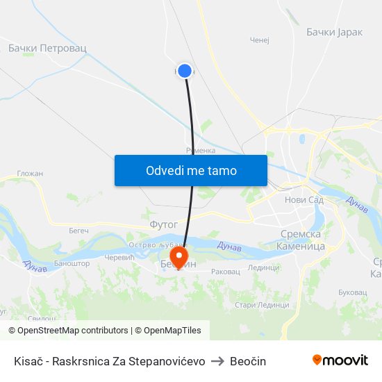 Kisač - Raskrsnica Za Stepanovićevo to Beočin map