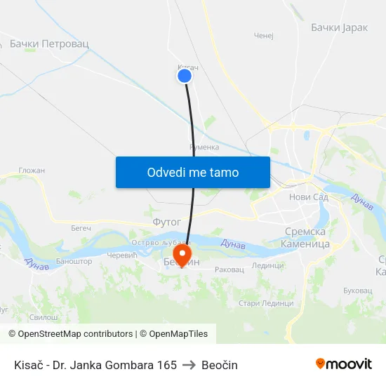 Kisač - Dr. Janka Gombara 165 to Beočin map