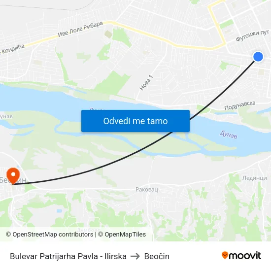 Bulevar Patrijarha Pavla - Ilirska to Beočin map