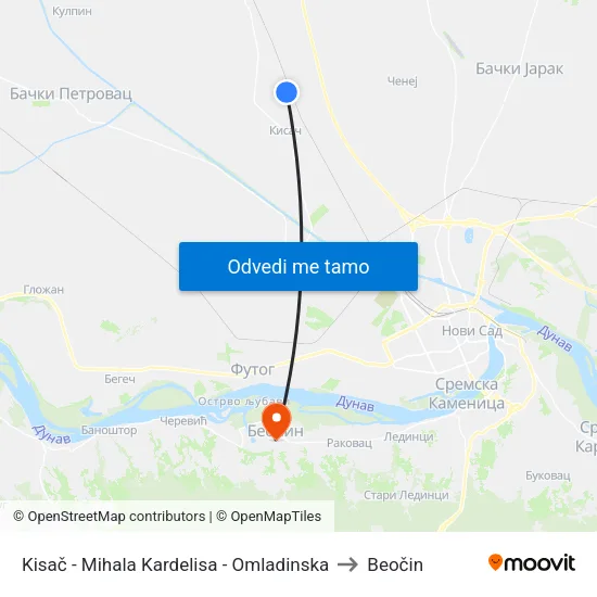 Kisač - Mihala Kardelisa - Omladinska to Beočin map