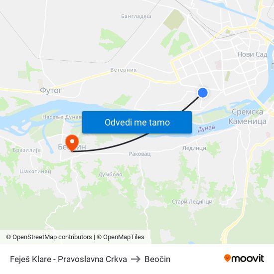 Feješ Klare - Pravoslavna Crkva to Beočin map