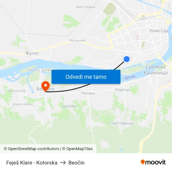 Feješ Klare - Kotorska to Beočin map
