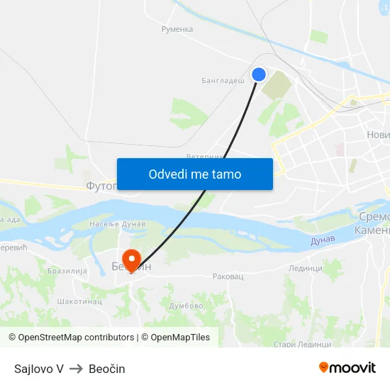 Sajlovo V to Beočin map