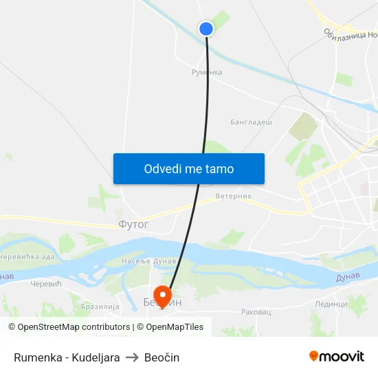 Rumenka - Kudeljara to Beočin map